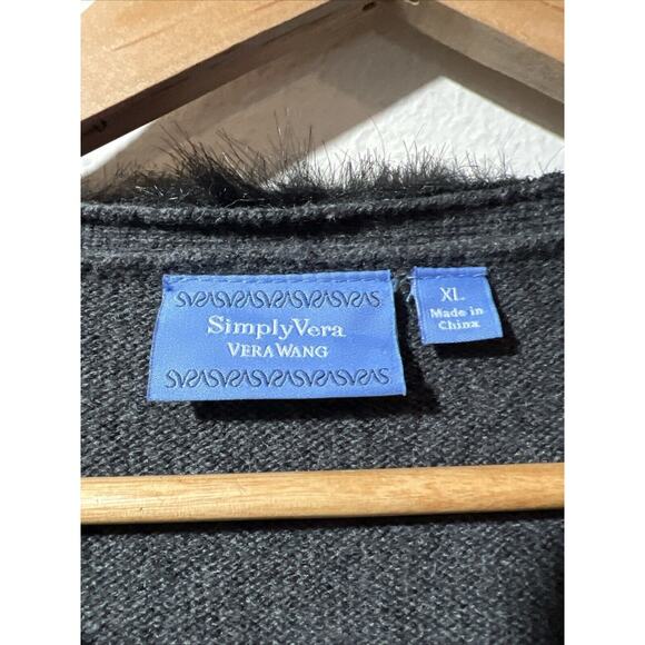SIMPLY VERA WANG XL Fur Front Wool Blend Sweater Cardigan Charcoal Gray $78 NWT - Picture 4 of 13